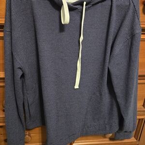 Evereve Blue Striped Hoodie with White Drawstring